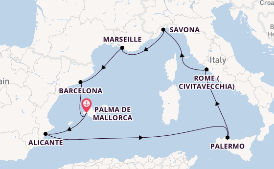 Western Mediterranean from Palma de Mallorca, Spain with the Costa Toscana