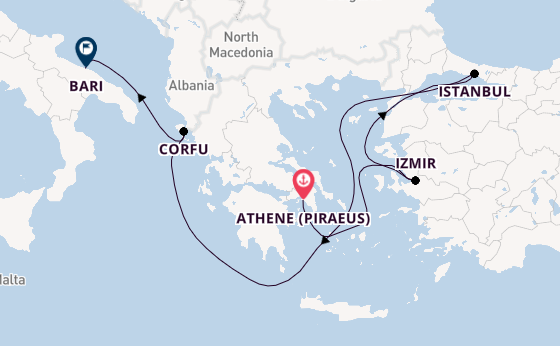 Middellandse Zee vanaf Athene (Piraeus), Griekenland met de MSC Orchestra