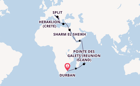 Mediterranean from Durban, South Africa with the MSC Armonia 