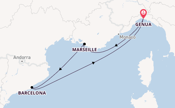 Westelijke Middellandse Zee vanaf Genua, Italië met de MSC Splendida