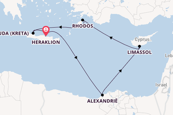 Oostelijke Middellandse Zee vanaf Heraklion, Griekenland met de Mein Schiff 5