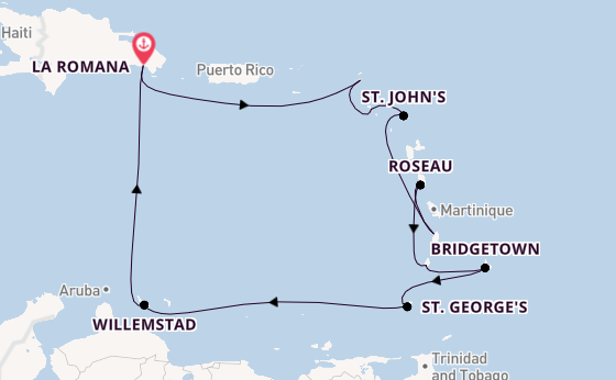 Caribbean vanaf La Romana, Dominicaanse Republiek met AIDAbella