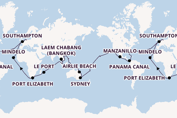 Round-the-World Trip from Hamburg, Germany with the Queen Anne
