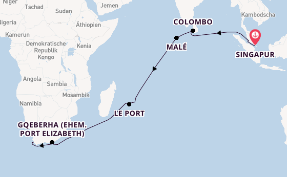 Indischer Ozean ab Singapur, Singapur auf der Mein Schiff 6