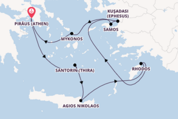 In 8 Tagen nach Piräus (Athen) über Santorin (Thira)