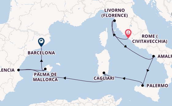 Western Mediterranean from Rome (Civitavecchia), Italy with the Celebrity Constellation