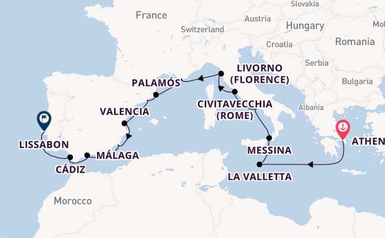 Westelijke Middellandse Zee vanaf Athene (Piraeus), Griekenland met de Aurelia