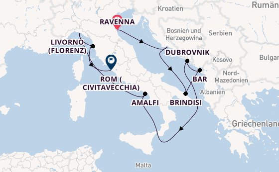 Mittelmeer ab Ravenna, Italien auf der Celebrity Constellation