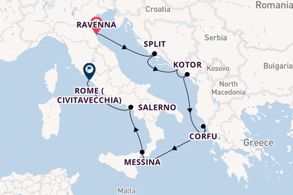 Mediterranean Sea from Ravenna, Italy with the Norwegian Gem