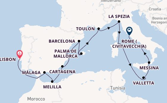 Western Mediterranean from Lisbon, Portugal with the Seven Seas Voyager