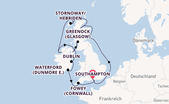 Britische Inseln ab Southampton, Großbritannien auf der Marina