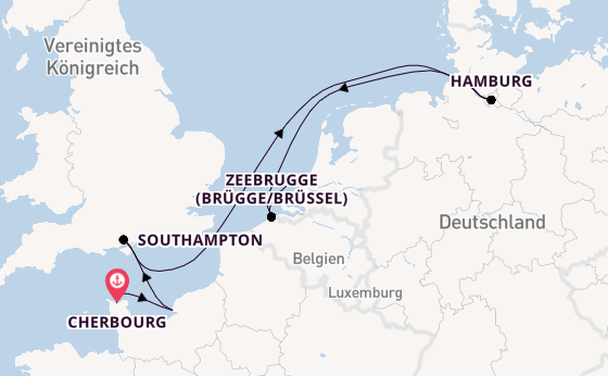 England ab Cherbourg, Frankreich auf der MSC Preziosa