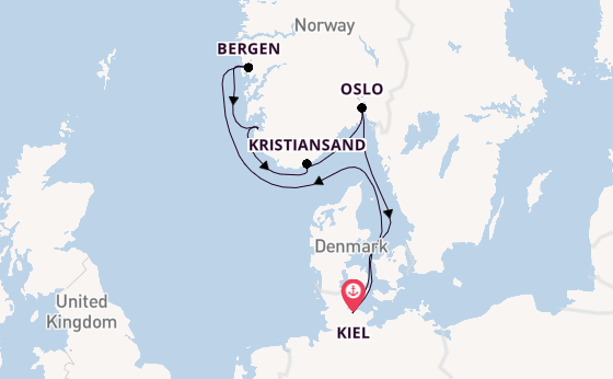 Noorwegen vanaf Kiel, Duitsland met de Mein Schiff 3