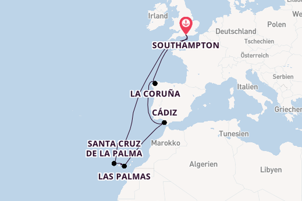 Kanarische Inseln ab Southampton, Großbritannien auf der Britannia