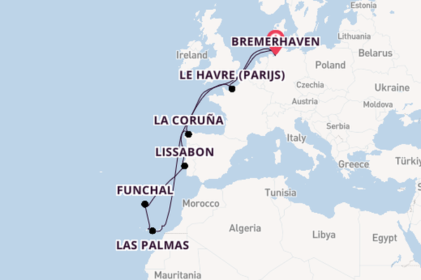 Canarische Eilanden vanaf Bremerhaven, Duitsland met de Mein Schiff 3
