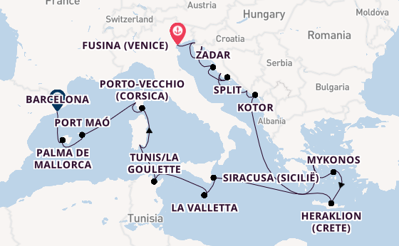 Middellandse Zee vanaf Fusina (Venice) met de Azamara Journey