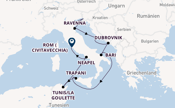Mittelmeer ab Venedig, Italien auf der Silver Spirit