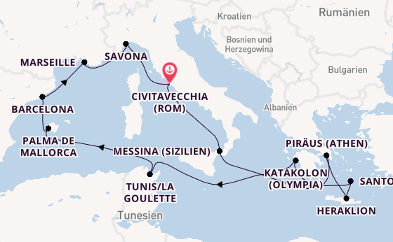 Mittelmeer ab Civitavecchia (Rom), Italien auf der Costa Favolosa
