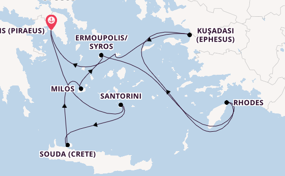 Eastern Mediterranean from Athens (Piraeus), Greece with the Silver Nova
