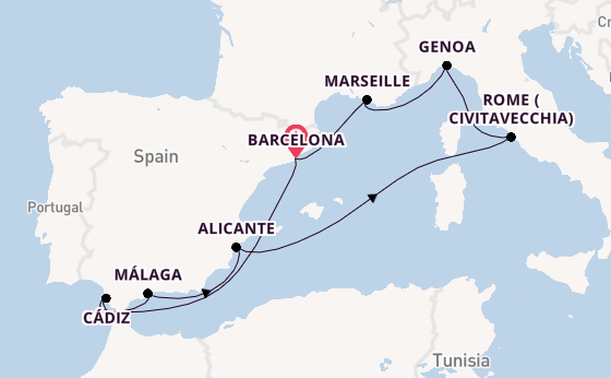 Western Mediterranean from Barcelona, Spain with the MSC Magnifica