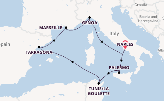 Western Mediterranean from Naples, Italy with the MSC Euribia