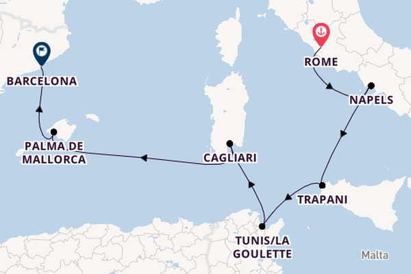 Westelijke Middellandse Zee vanaf Rome, Italië met de Silver Nova