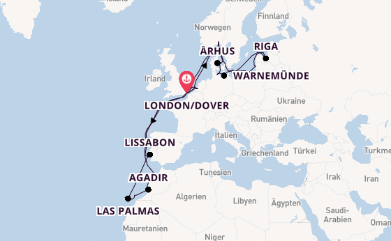 England ab London/Dover, Großbritannien auf der Nieuw Statendam