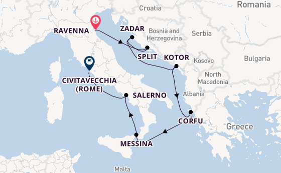 Middellandse Zee vanaf Ravenna, Italië met de Norwegian Sun