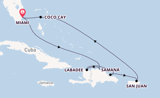 Caribbean from Miami, Florida, USA with the Independence of the Seas