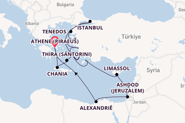 Oostelijke Middellandse Zee vanaf Athene (Piraeus), Griekenland met de Seven Seas Mariner