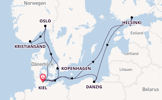 Norwegen ab Kiel, Deutschland auf der Mein Schiff Flow