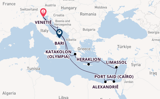 Middellandse Zee vanaf Venetië, Italië met de MSC Lirica