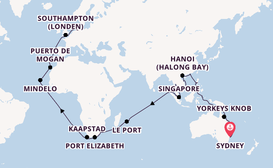 Zuidoost-Azië vanaf Sydney, Australië met de Queen Anne