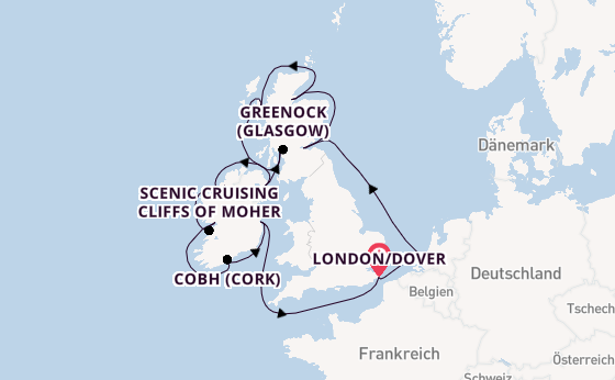Britische Inseln ab London/Dover, Großbritannien auf der Nieuw Statendam