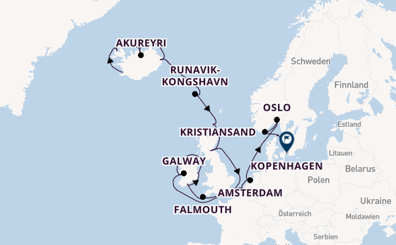 Britische Inseln ab Reykjavik, Island auf der Caribbean Princess