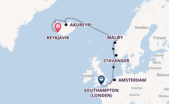 Noorwegen vanaf Reykjavik, IJsland met de Norwegian Prima