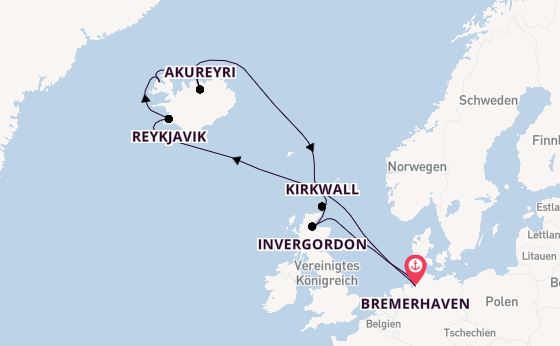 Arktis ab Bremerhaven, Deutschland auf der Mein Schiff 2