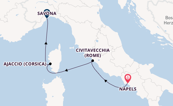 Westelijke Middellandse Zee vanaf Napels, Italië met de Costa Serena