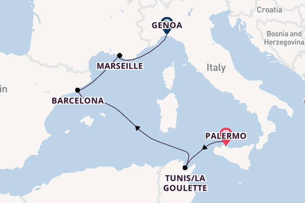 Western Mediterranean from Palermo, Sicily, Italy with the MSC Fantasia