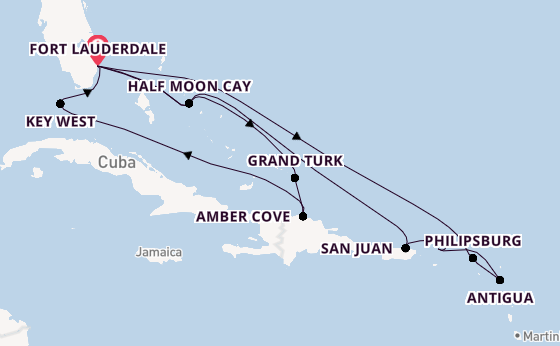 Caribbean vanaf Fort Lauderdale, Verenigde Staten met de Nieuw Amsterdam
