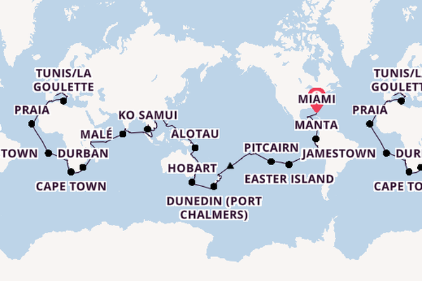 Round-the-World Trip from Miami, Florida, USA with the Azamara Onward