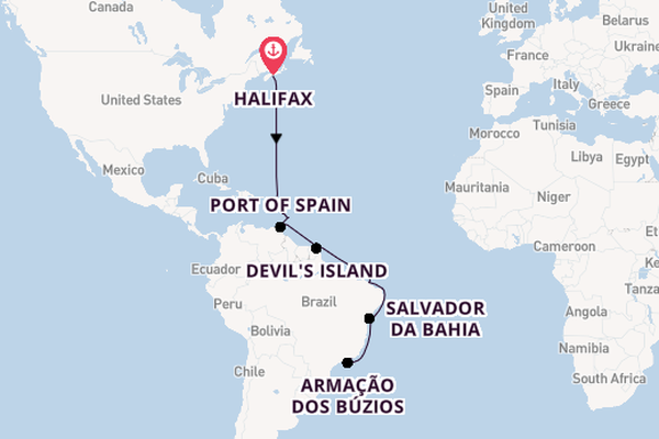 South America from Halifax, Nova Scotia with the Seabourn Venture