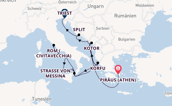 Mittelmeer ab Piräus (Athen), Griechenland auf der Oosterdam