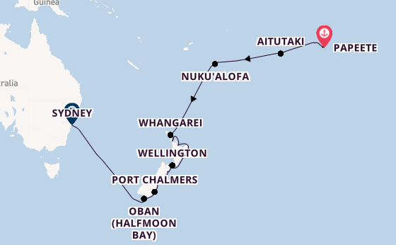 Australia and New Zealand from Papeete, Tahiti, French Polynesia with the Seabourn Quest