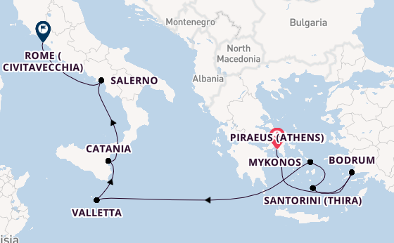 Mediterranean from Piraeus (Athens), Greece with the Scarlet Lady