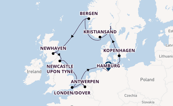 Verenigd Koninkrijk vanaf Kiel, Duitsland met de MS EUROPA 2