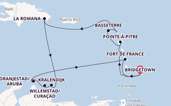 Südliche Karibik ab Bridgetown, Barbados auf AIDAperla