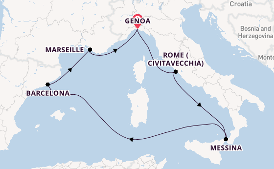 Western Mediterranean from Genoa, Italy with the MSC World Europa