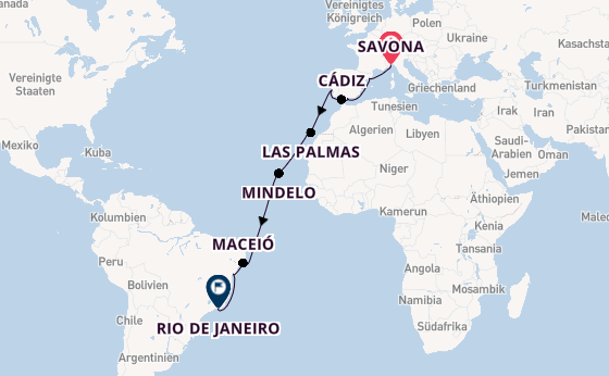 Transatlantik ab Savona, Italien auf der Costa Diadema