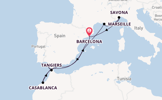 Western Mediterranean from Barcelona, Spain with the Costa Fascinosa